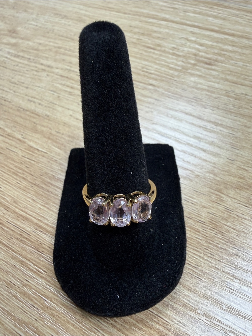 10k Gold Ring with Triple Light Amethyst Stones 
Size  7